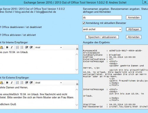 Out of Office Tool: Update zu Version 1.0.0.2