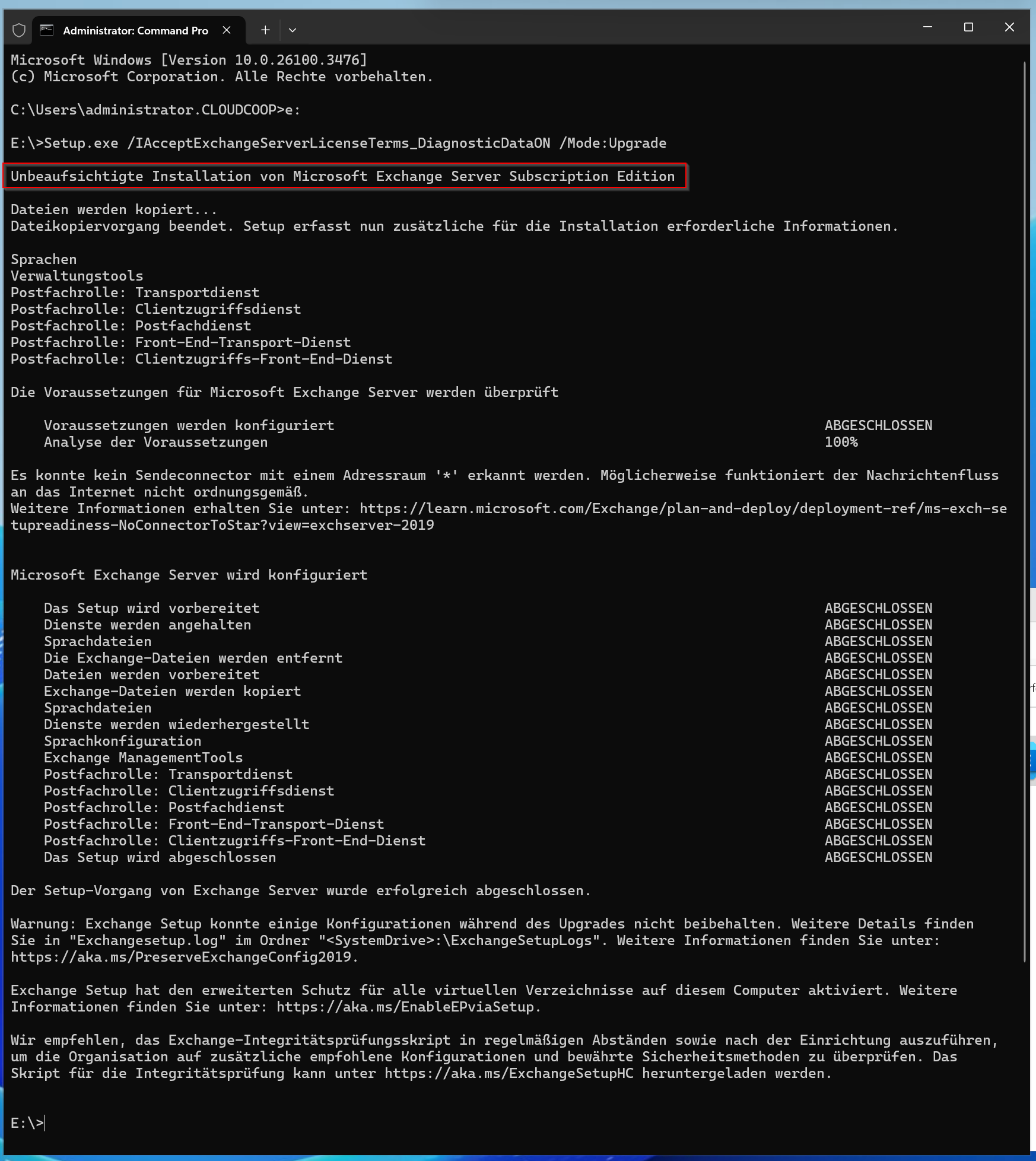 Exchange Server SE In place Upgrade