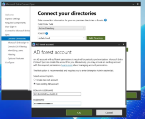 AD forest account to add new Forest in Entra Connect