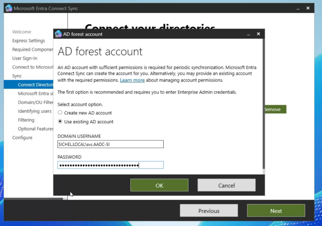 Entra Connect AD forest Account